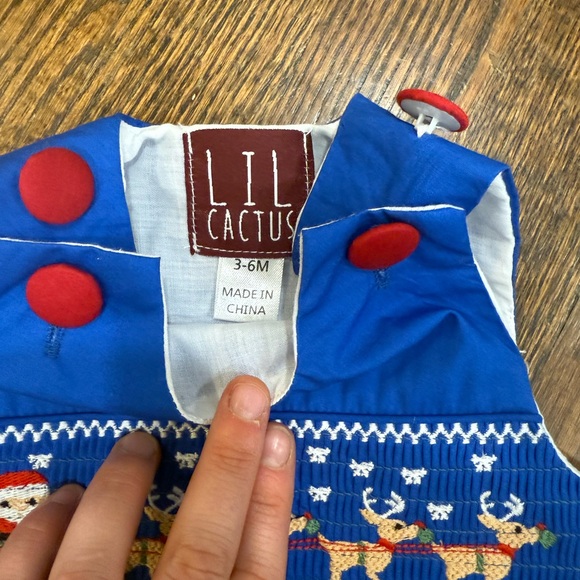 Lil Cactus Christmas Overalls with Santa and Reindeer - Picture 3 of 3